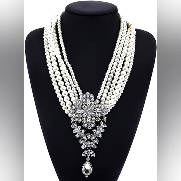 Beautiful Vintage Inspired Multistrand Rhinestone Bejeweled Necklace - Picture 1 of 3